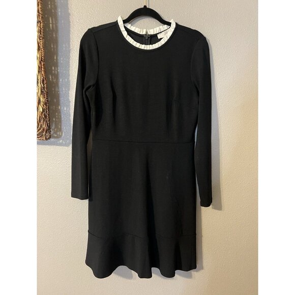 LOFT Dress 8P Long Sleeve Black Cream Collar Stretch Career Church Washable - Picture 10 of 12